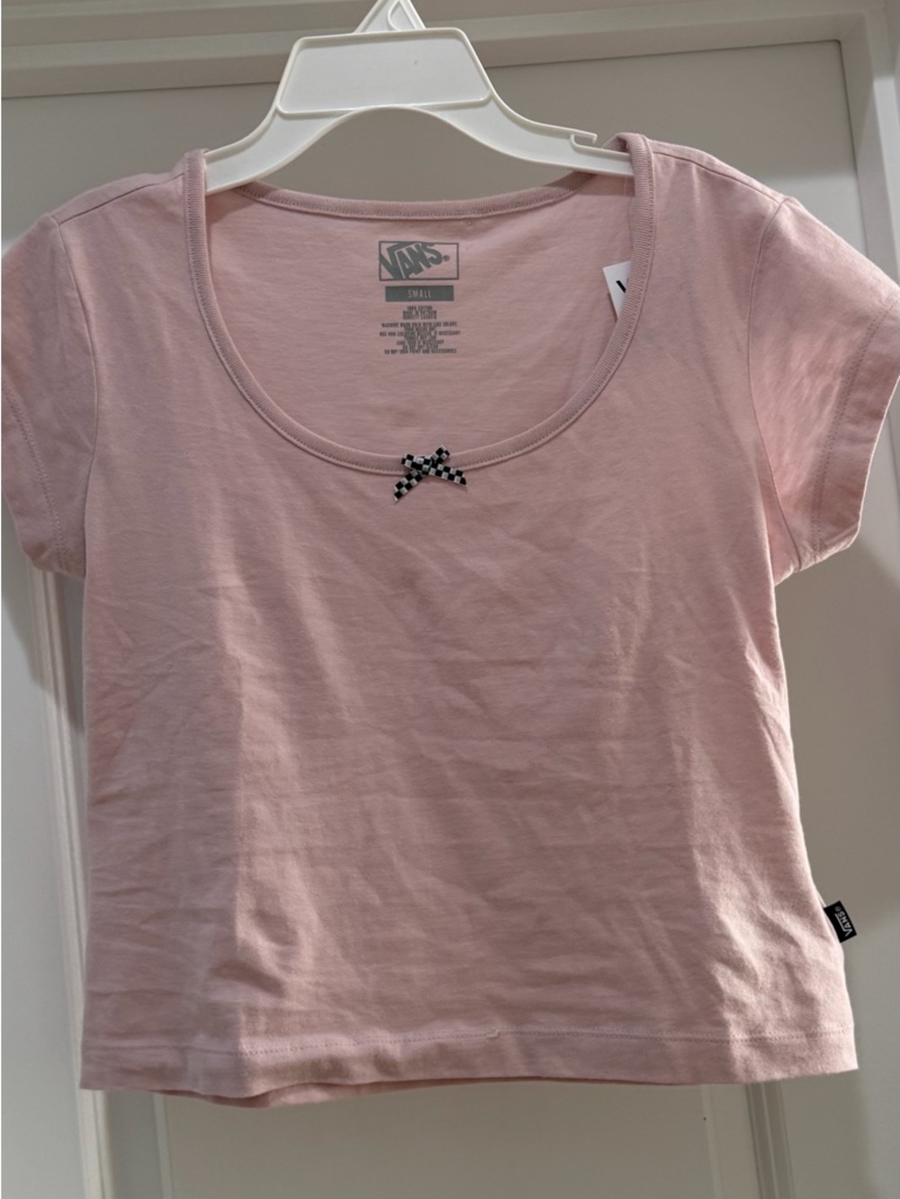 Vans Pink Scoop Neck Tee with Checkerboard Bow